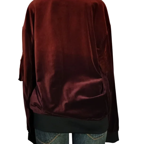 True Religion Burgundy Velvet Bomber Jacket Bomber & Varsity